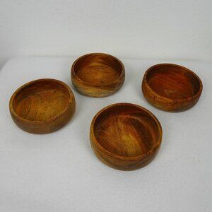 4 Vintage Teak Wood Salad Bowls 6" Diameter Round